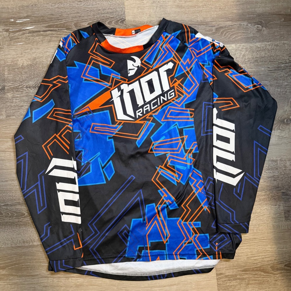 Thor Racing Motocross Jersey XL Blue Orange Black Geometric Long Sleeve MX Shirt